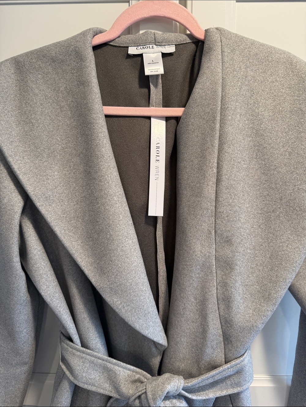 Carole Wren Light Gray Wrap Trench Coat with Self-Tie Belt